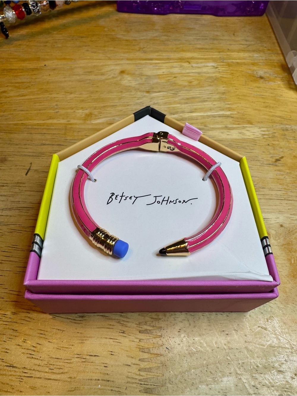 Betsey Johnson Pink and Gold Pencil Cuff Bracelet